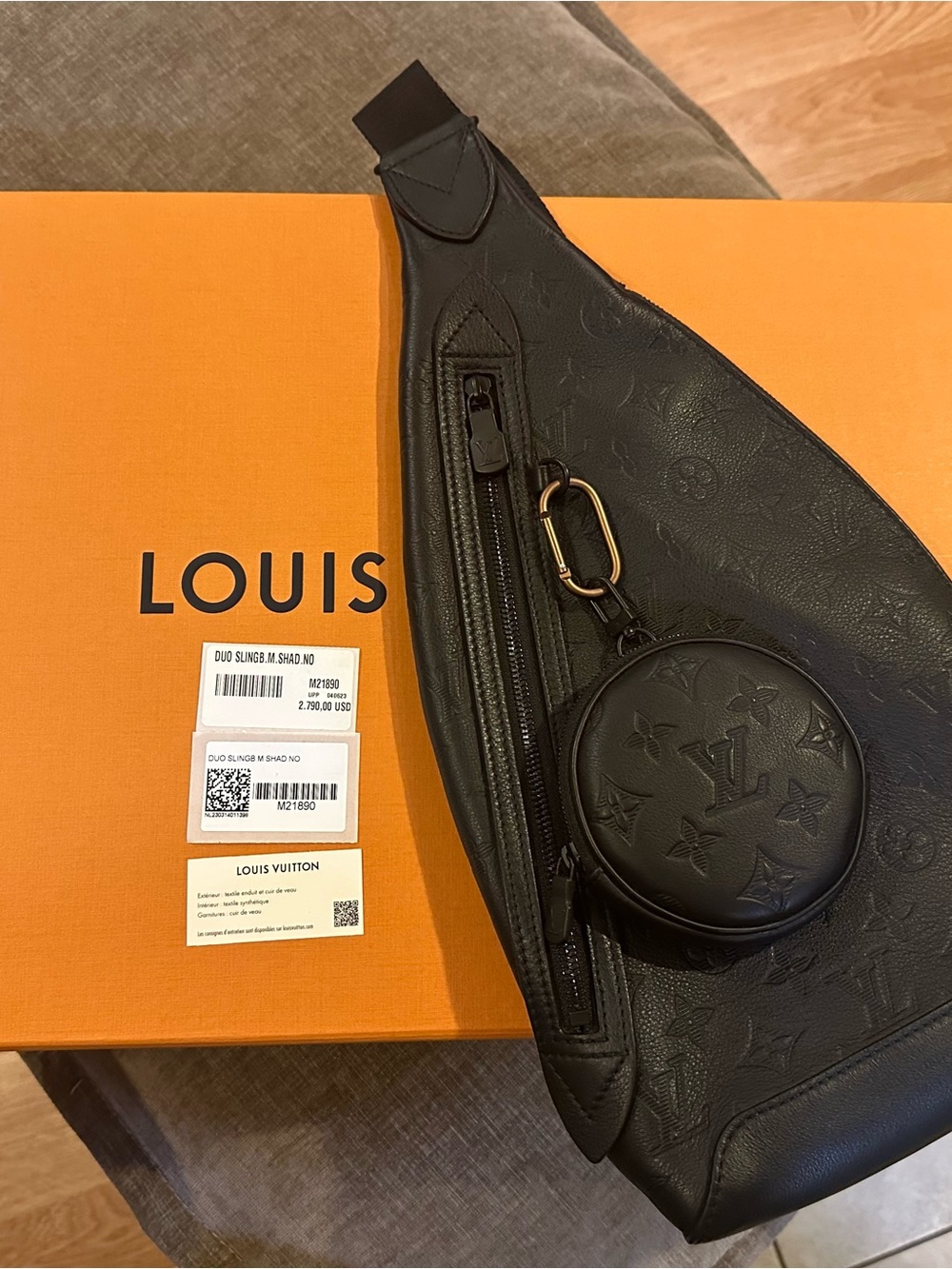 Louis Vuitton Black Monogram Leather Sling Bag with Detachable Coin Pouch